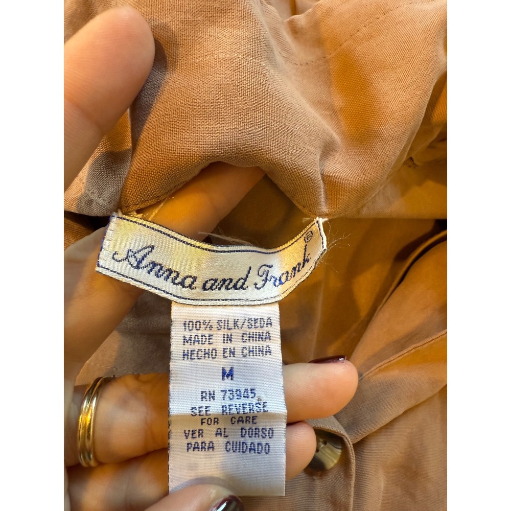 Anna and Frank Silk Short Sleeve Button Up Top Size M Brown - Picture 3 of 3